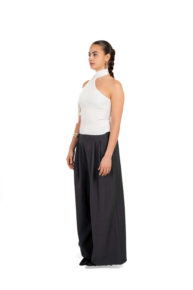 Darted Wide Leg Tailored Pants
