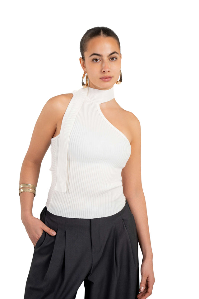 One Shoulder Choker Rib Top
