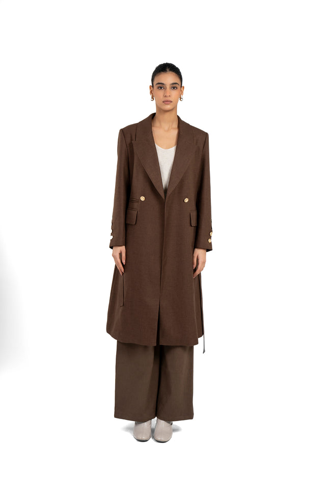 Long Wool Coat With Metal Buttons