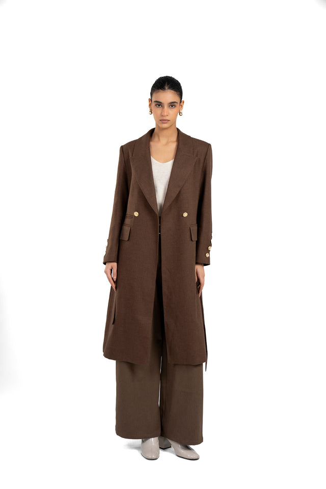 Long Wool Coat With Metal Buttons
