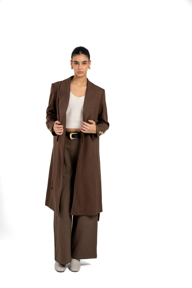 Long Wool Coat With Metal Buttons