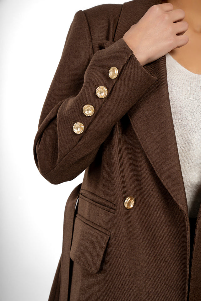 Long Wool Coat With Metal Buttons