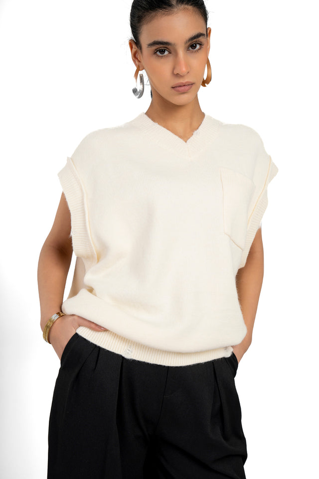 Unisex Oversized Knit Vest With Pocket