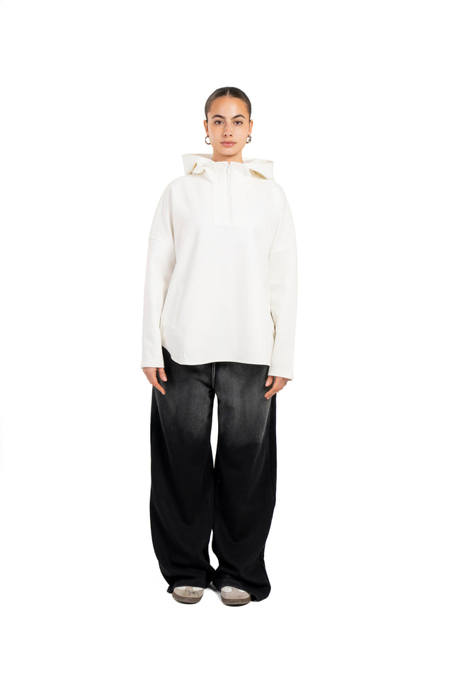 Dropped Shoulder Hoodie With Front Zipper