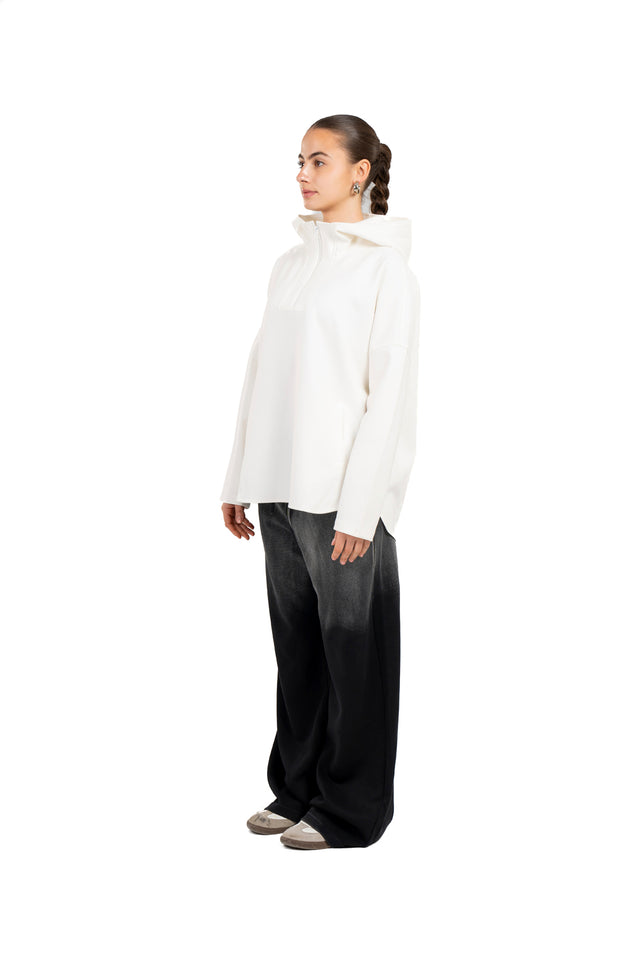 Dropped Shoulder Hoodie With Front Zipper
