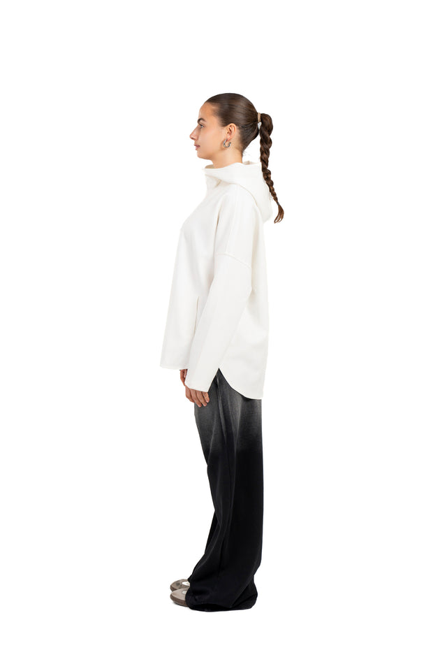 Dropped Shoulder Hoodie With Front Zipper