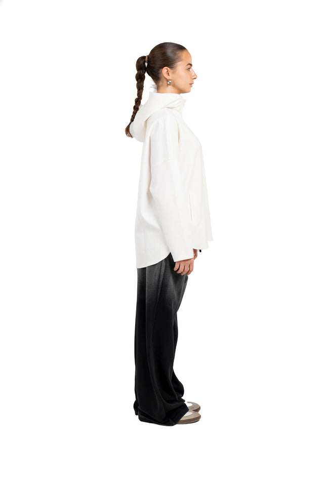 Dropped Shoulder Hoodie With Front Zipper