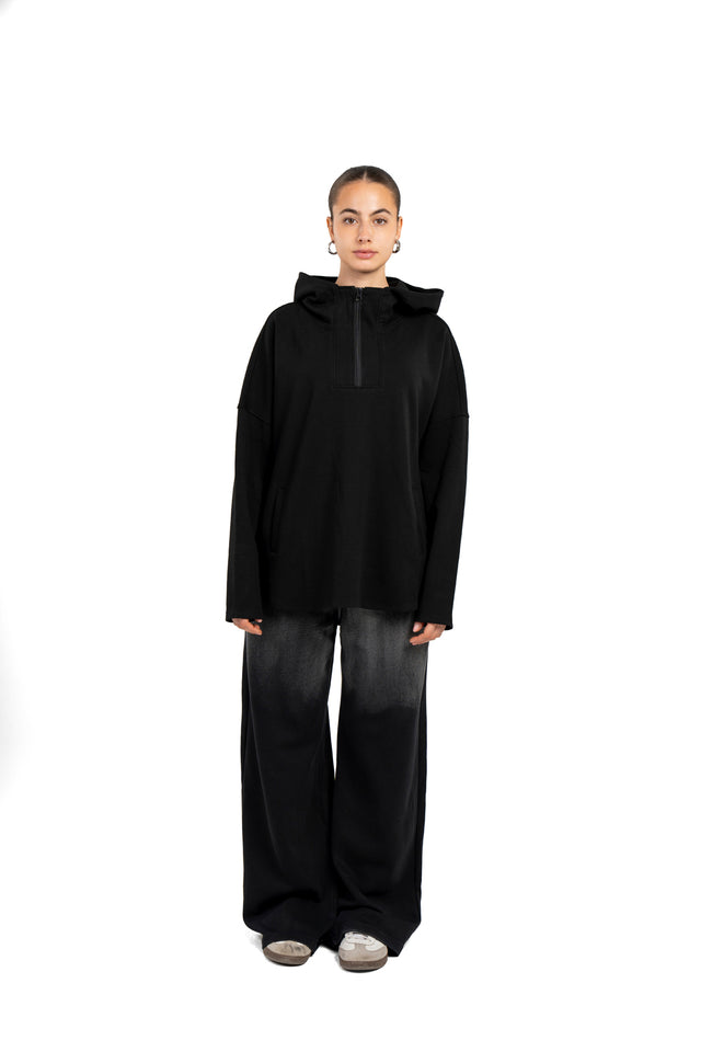 Dropped Shoulder Hoodie With Front Zipper
