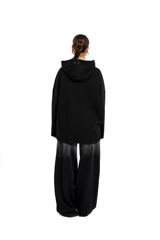 Dropped Shoulder Hoodie With Front Zipper
