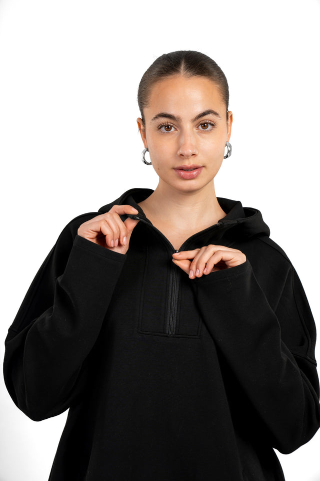 Dropped Shoulder Hoodie With Front Zipper