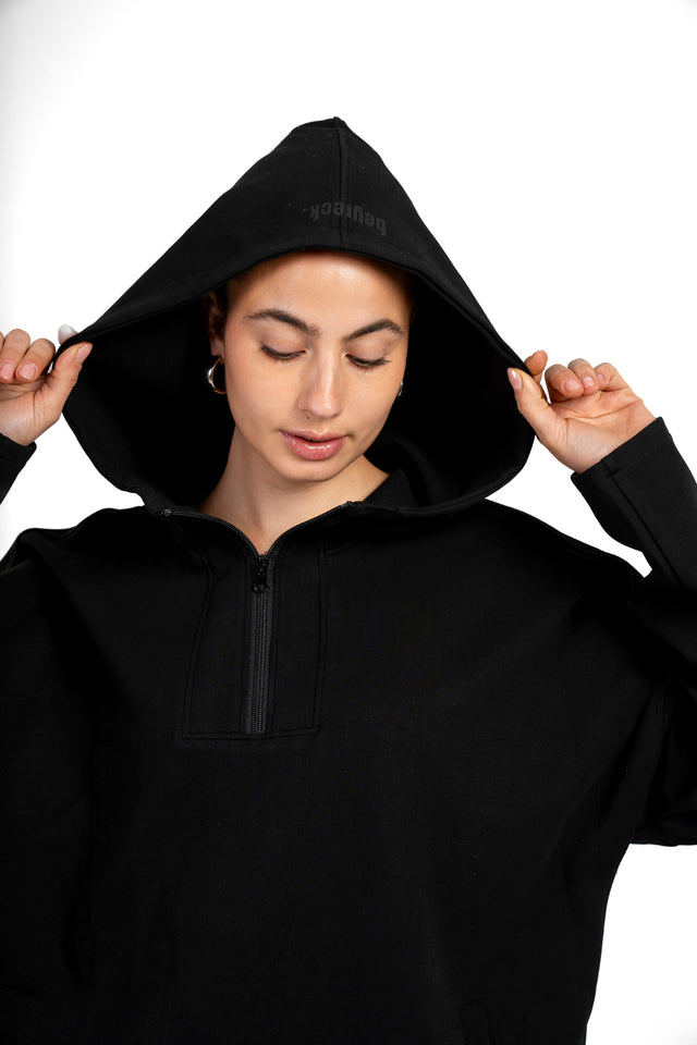 Dropped Shoulder Hoodie With Front Zipper