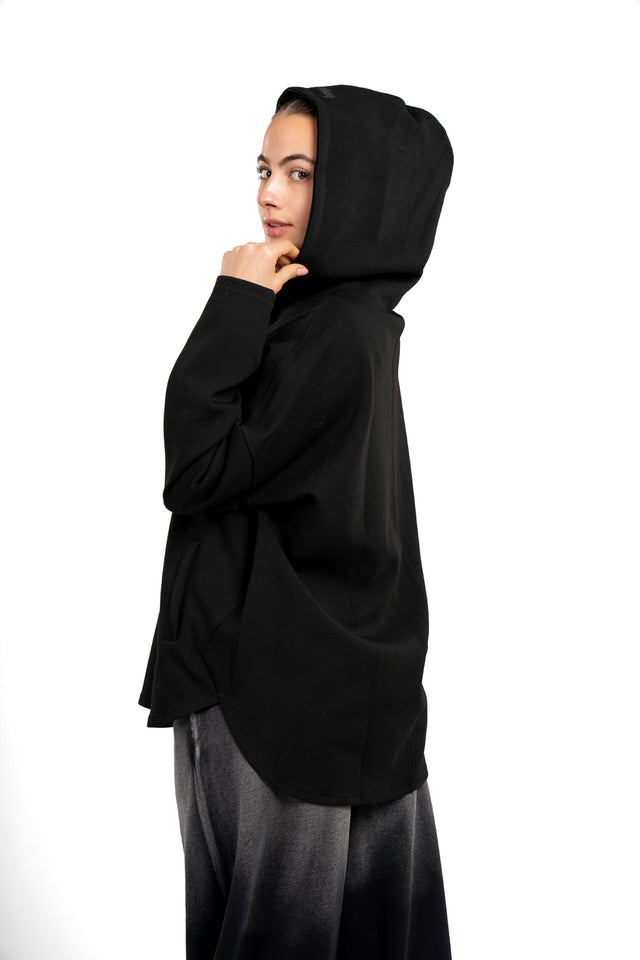 Dropped Shoulder Hoodie With Front Zipper