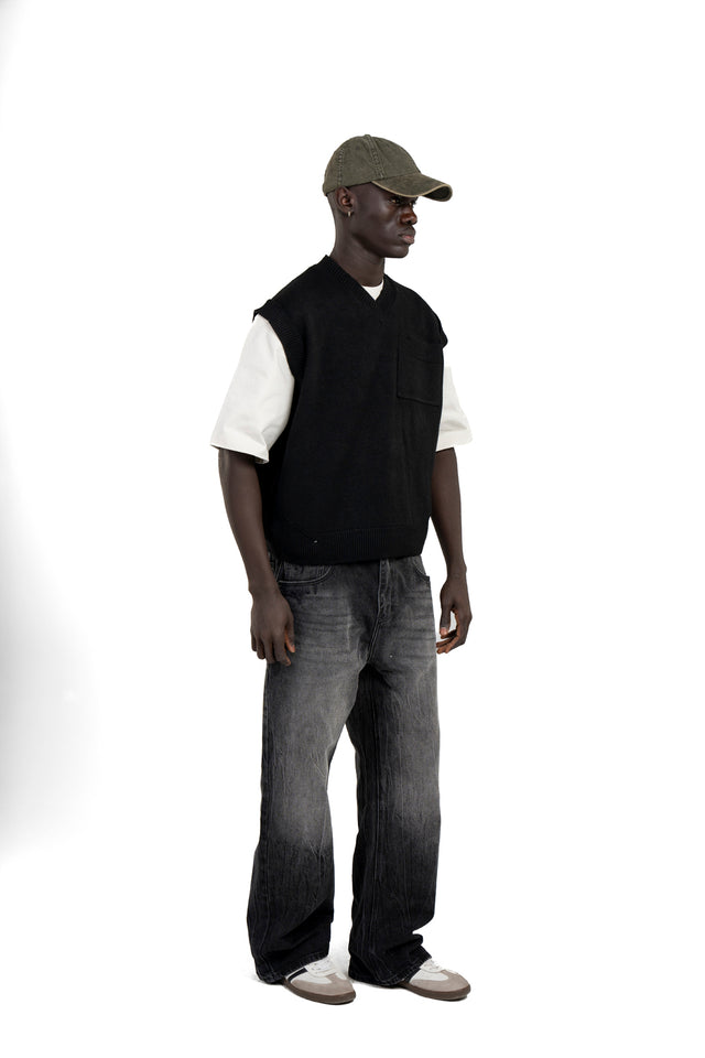 Unisex Oversized Knit Vest With Pocket