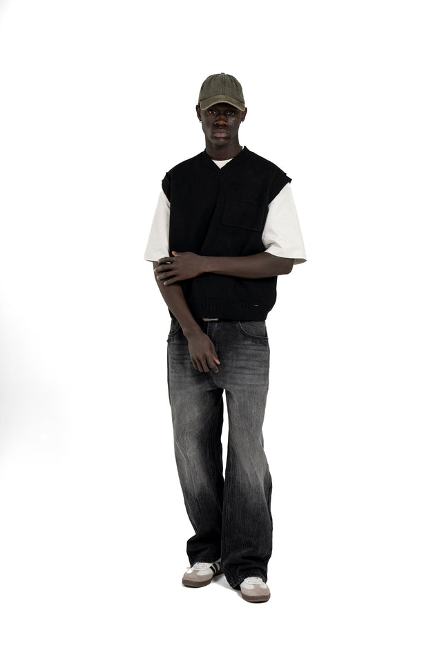 Unisex Oversized Knit Vest With Pocket