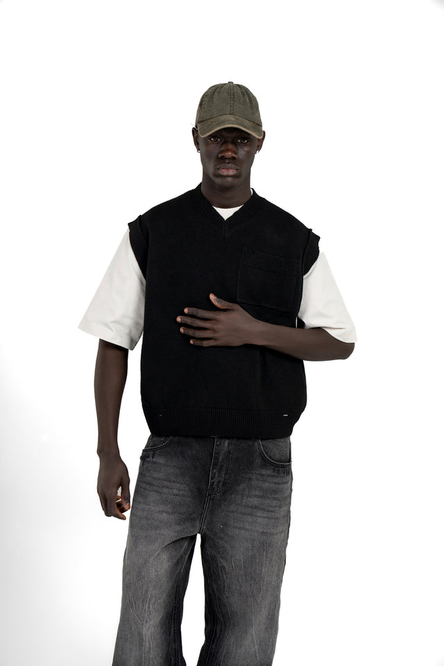 Unisex Oversized Knit Vest With Pocket