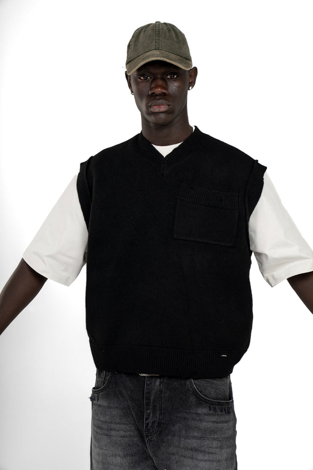 Unisex Oversized Knit Vest With Pocket