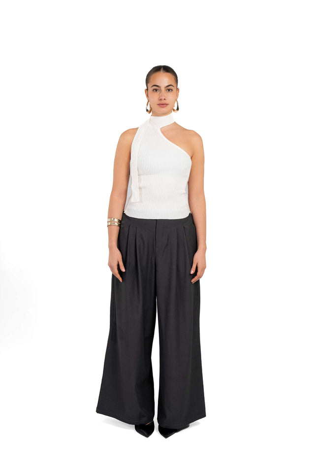 Darted Wide Leg Tailored Pants