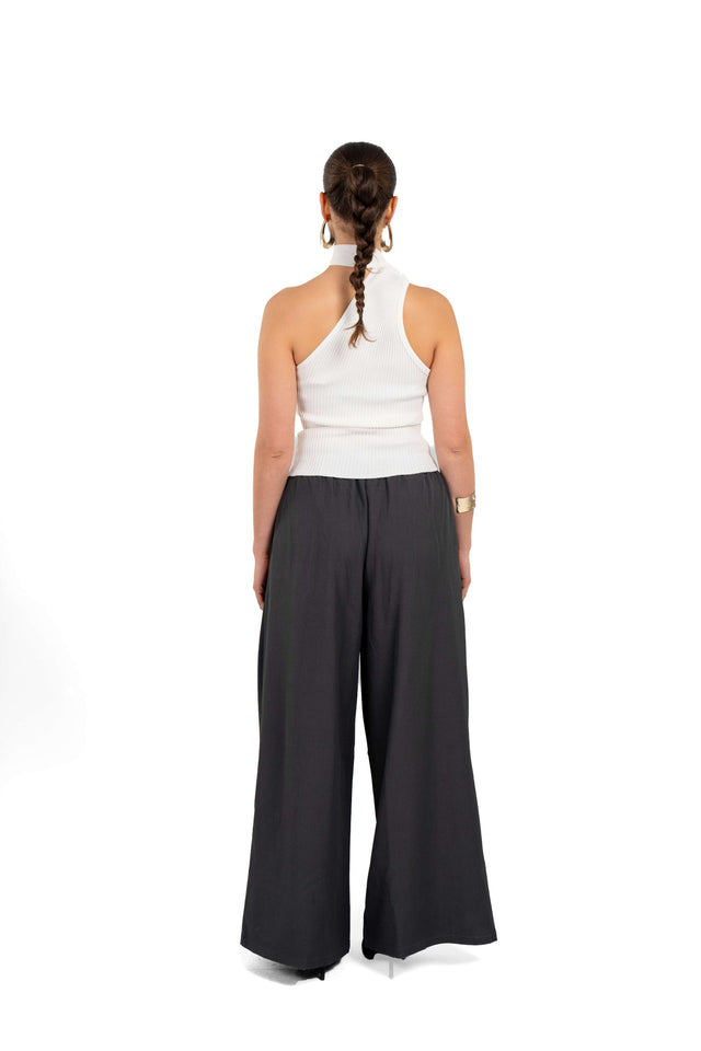 Darted Wide Leg Tailored Pants