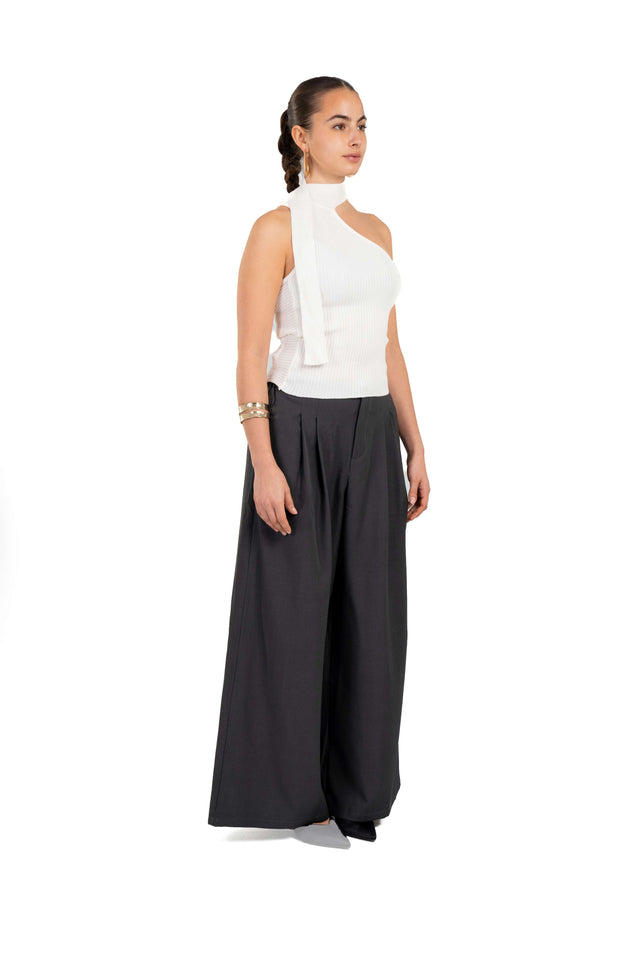 Darted Wide Leg Tailored Pants