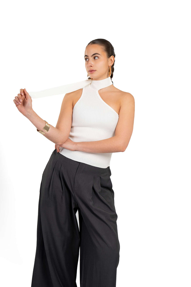 One Shoulder Choker Rib Top