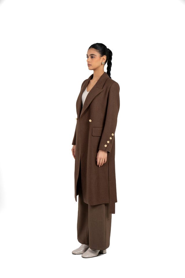Long Wool Coat With Metal Buttons