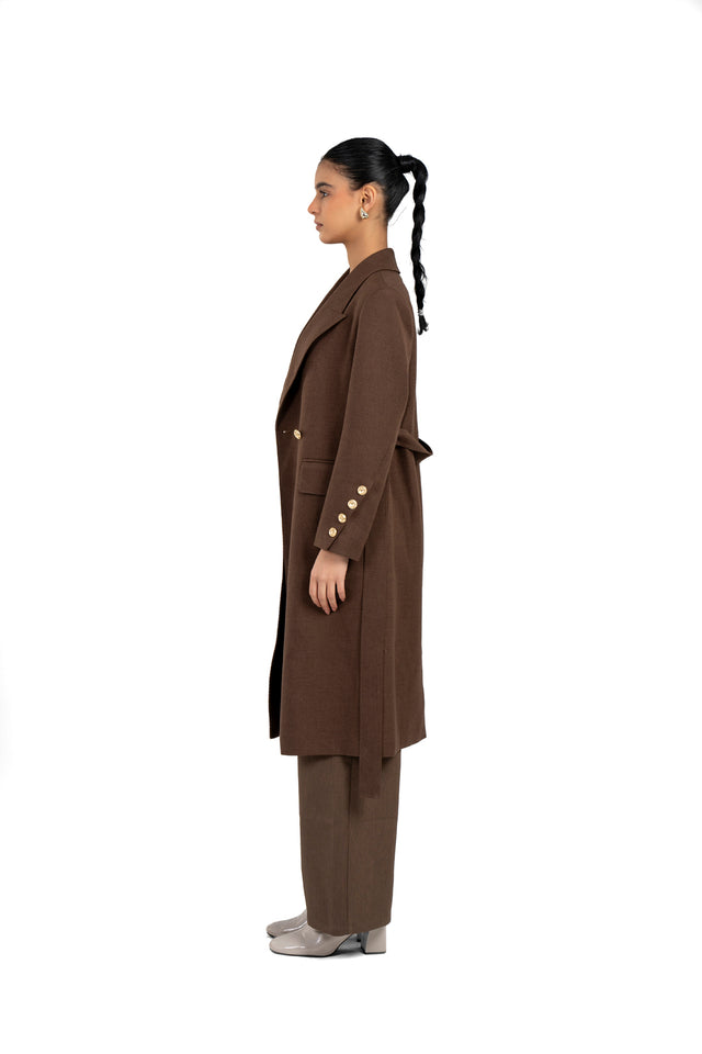 Long Wool Coat With Metal Buttons