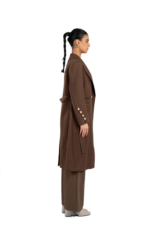Long Wool Coat With Metal Buttons