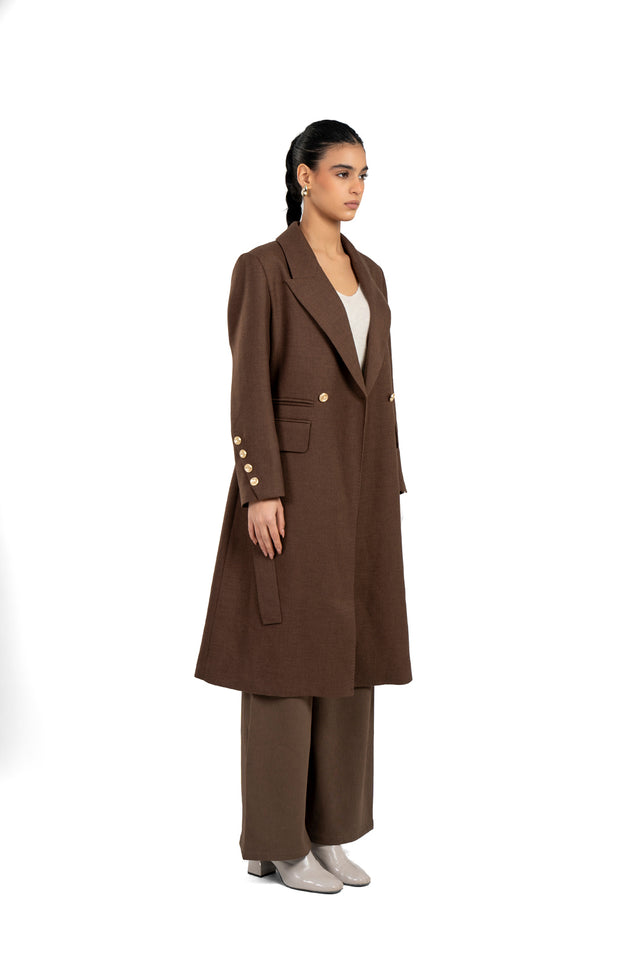 Long Wool Coat With Metal Buttons