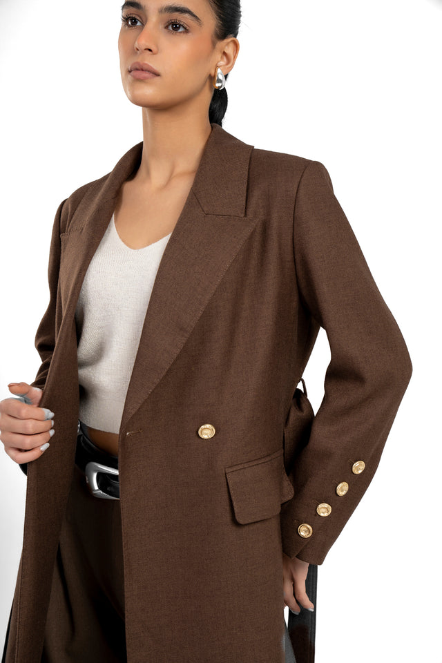 Long Wool Coat With Metal Buttons