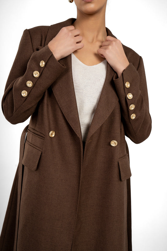 Long Wool Coat With Metal Buttons