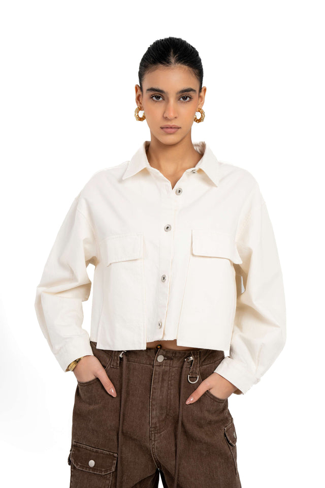 Cropped Denim Jacket With Extended Pockets