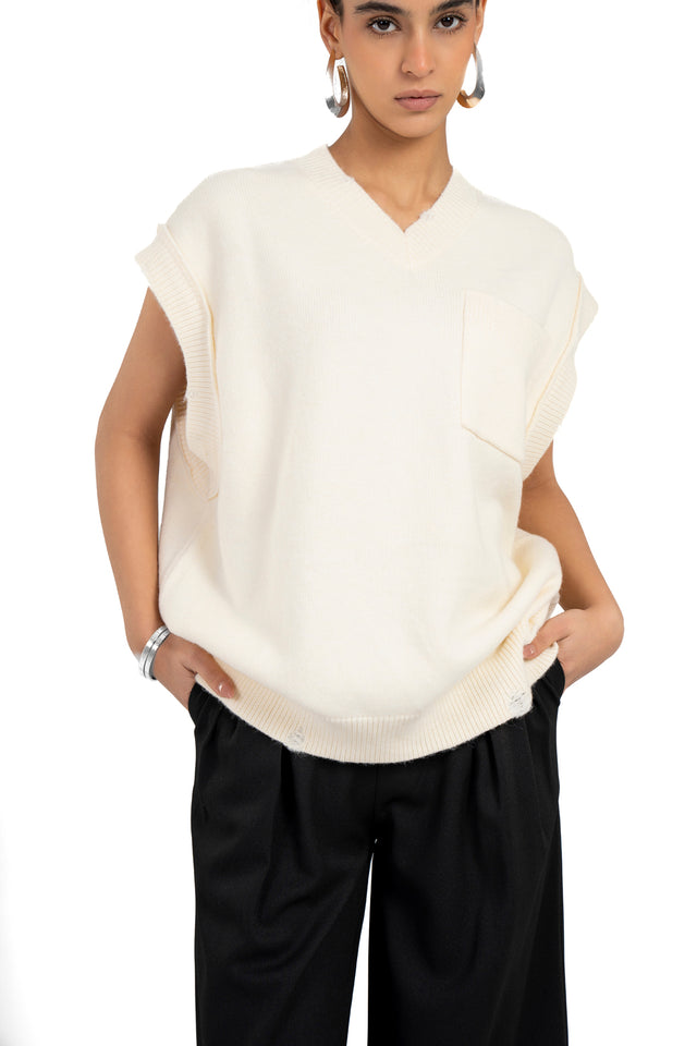 Unisex Oversized Knit Vest With Pocket