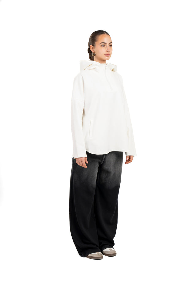 Dropped Shoulder Hoodie With Front Zipper