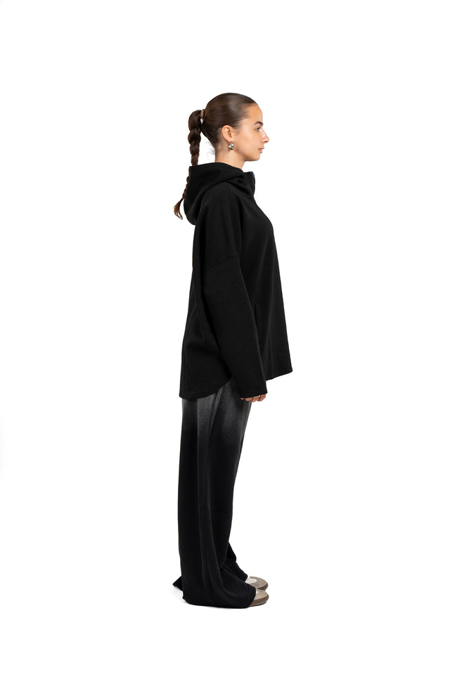 Dropped Shoulder Hoodie With Front Zipper
