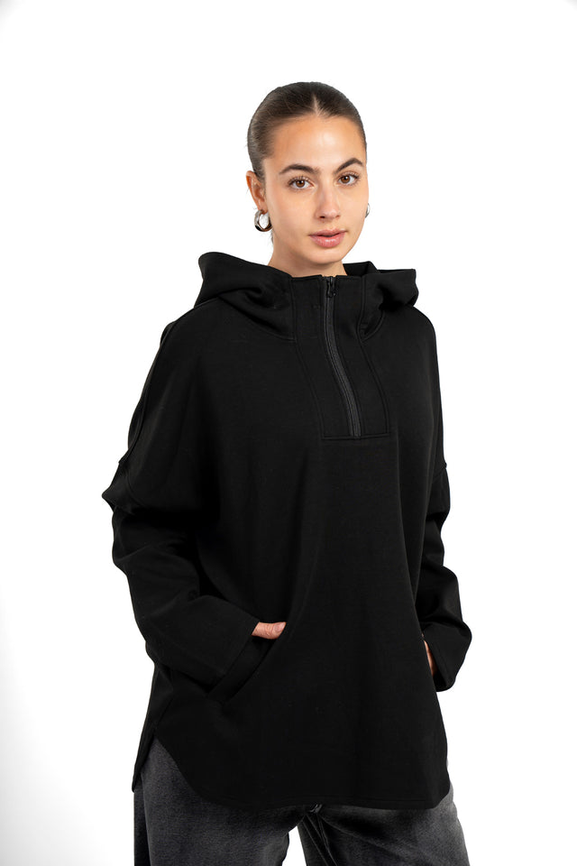 Dropped Shoulder Hoodie With Front Zipper
