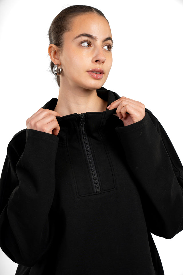 Dropped Shoulder Hoodie With Front Zipper