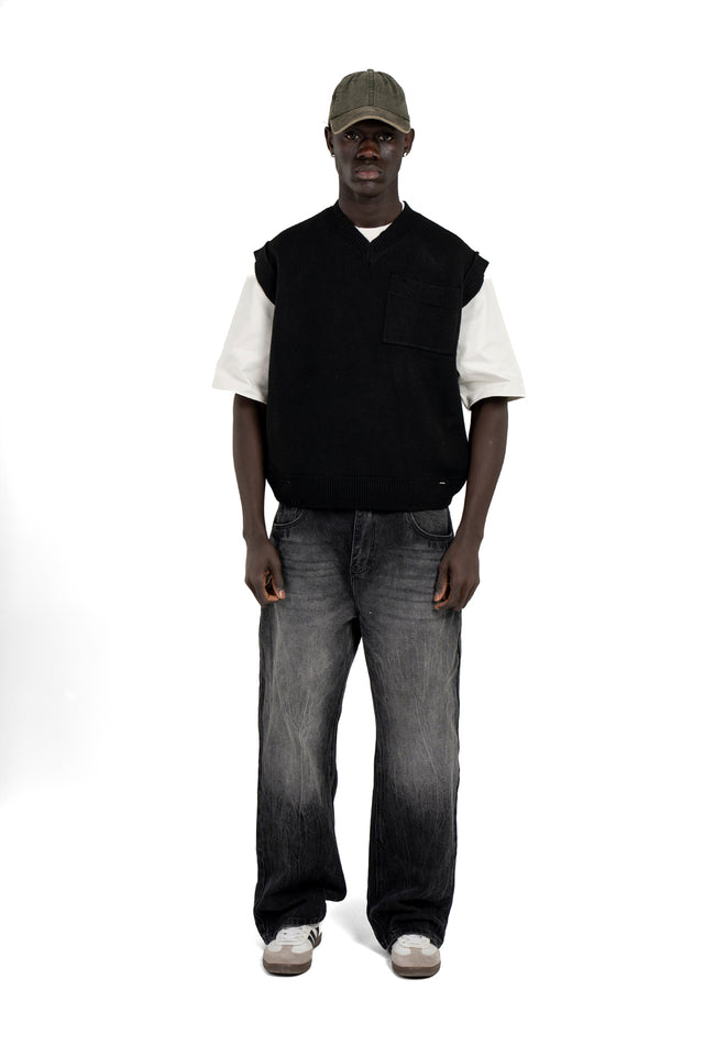 Unisex Oversized Knit Vest With Pocket