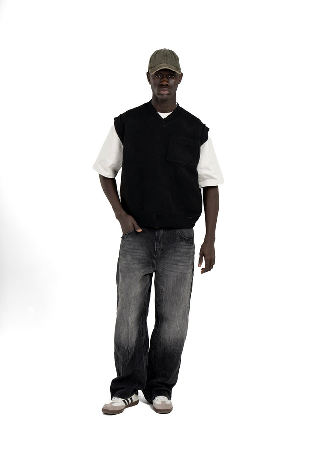 Unisex Oversized Knit Vest With Pocket