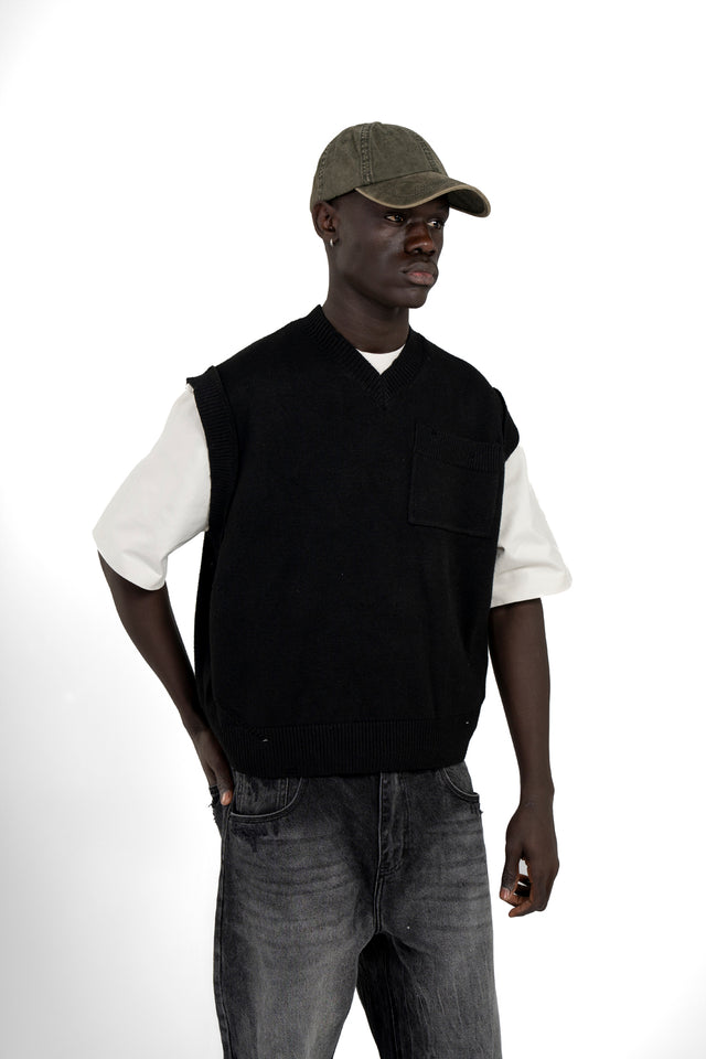 Unisex Oversized Knit Vest With Pocket