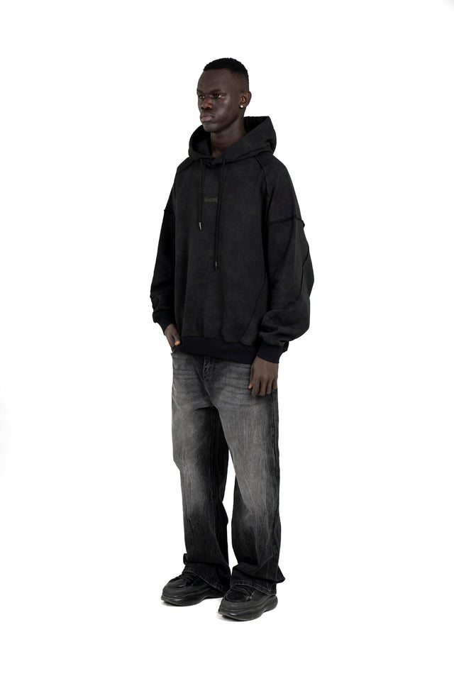 Men Raw Seams Washed Hoodie