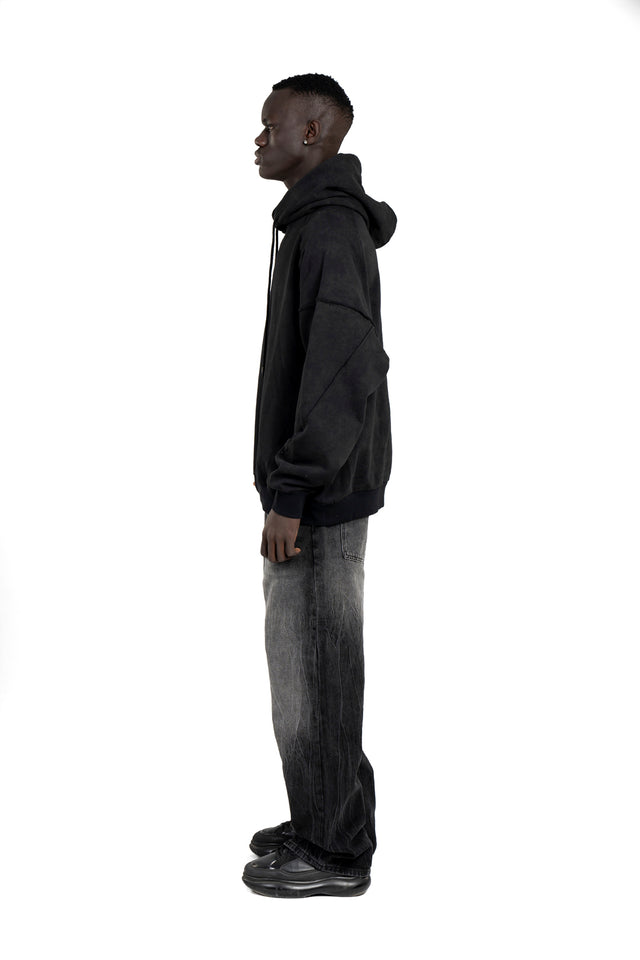 Men Raw Seams Washed Hoodie