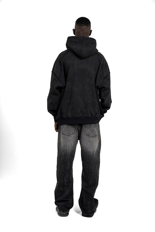 Men Raw Seams Washed Hoodie