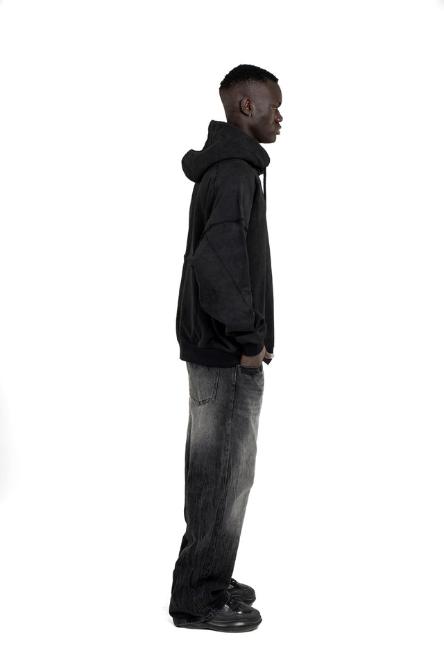 Men Raw Seams Washed Hoodie