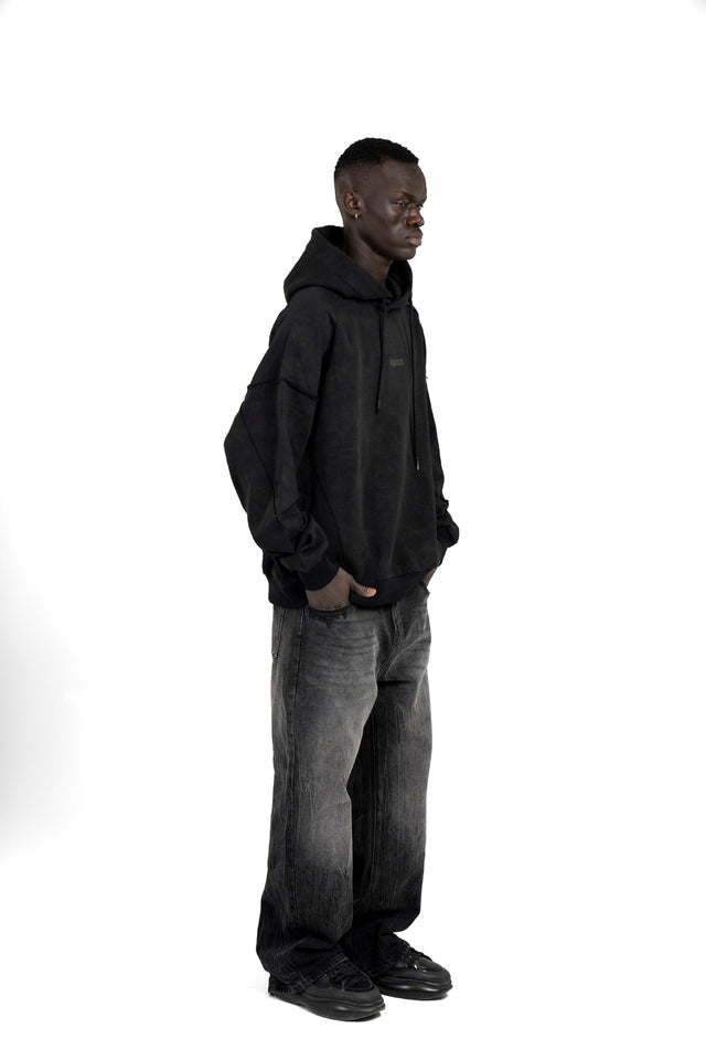 Men Raw Seams Washed Hoodie