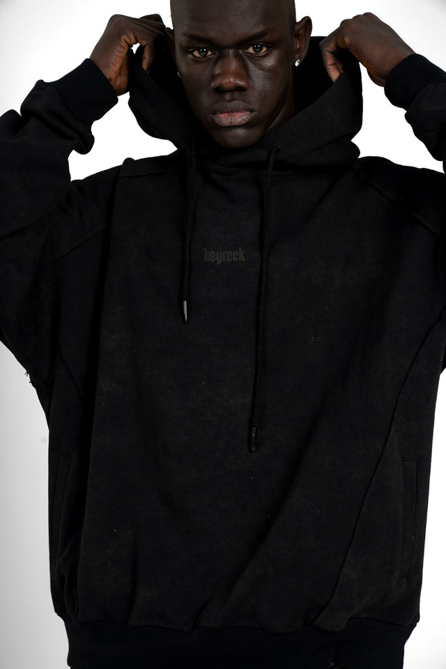 Men Raw Seams Washed Hoodie