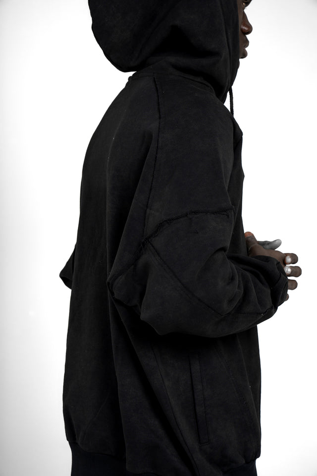 Men Raw Seams Washed Hoodie